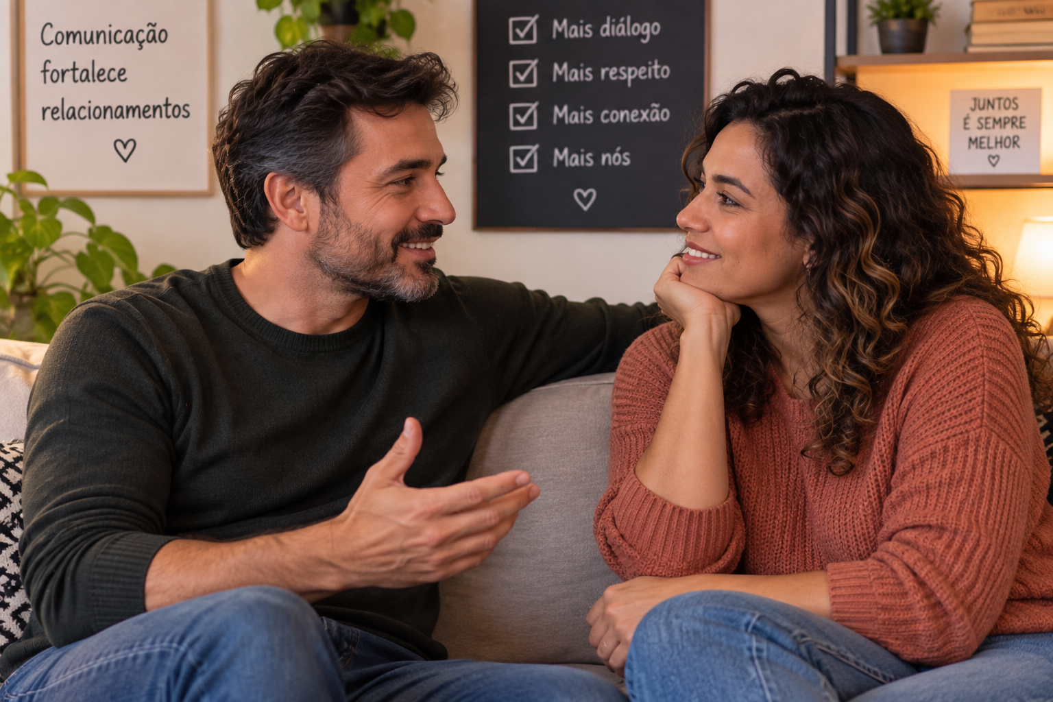 Casal adulto conversando com atenção e respeito