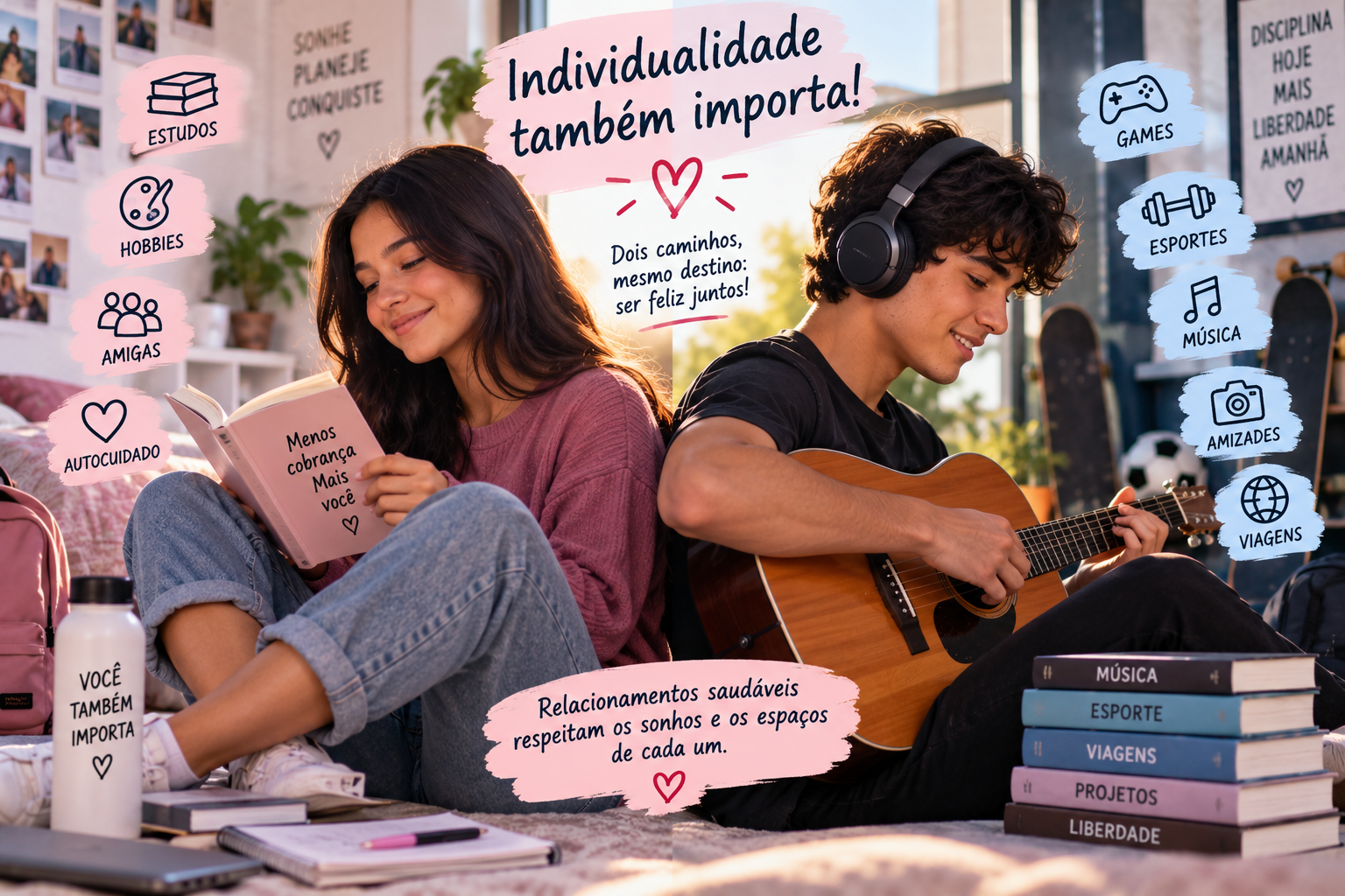 Jovens valorizando estudos, hobbies e interesses pessoais